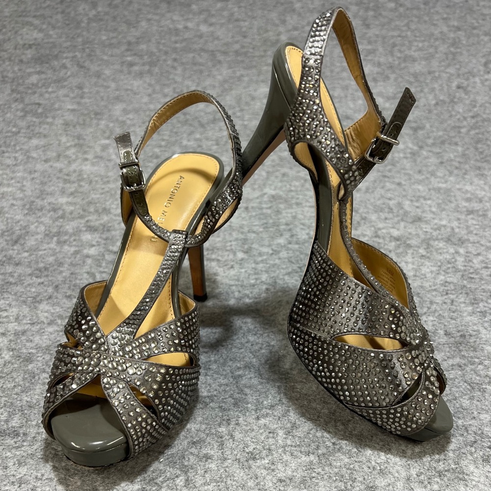 Antonio Melani Women's Gray Rhinestone Platform Stiletto Heels Sandals Size 10M